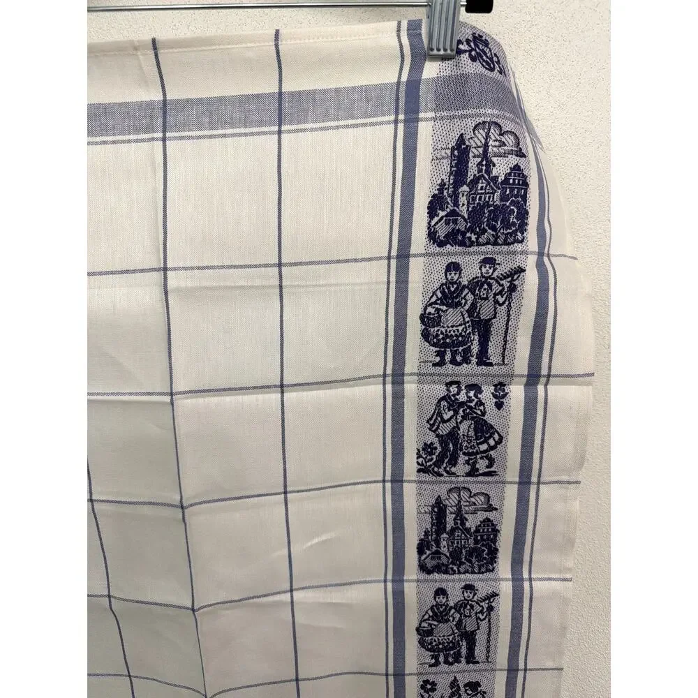 Vtg Blue White German Folk Theme Design Linen Kitchen Tea Towels Grandma Core
